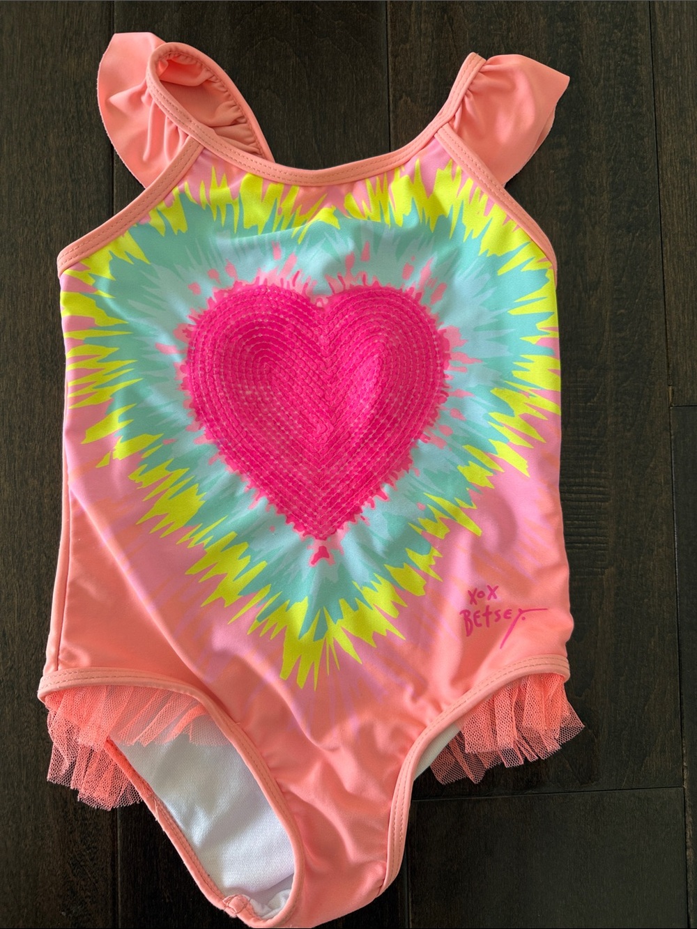 Bright Coral One-Piece with Bright Pink Sequin Heart